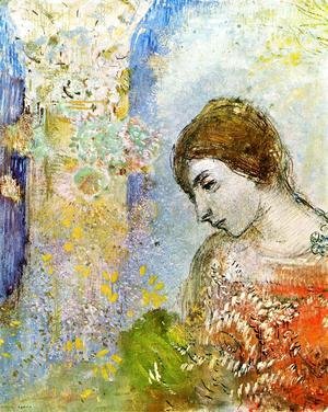 Odilon Redon - Woman with Pillar of Flowers