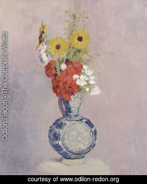 Odilon Redon - Bouquet de fleurs dans un vase bleu
