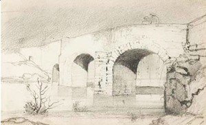 Odilon Redon - Study of a bridge with figures