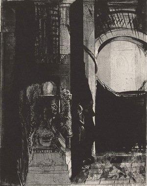 Odilon Redon - And on every side are columns of basalt, ... the light falls from the vaulted roof (plate 3)