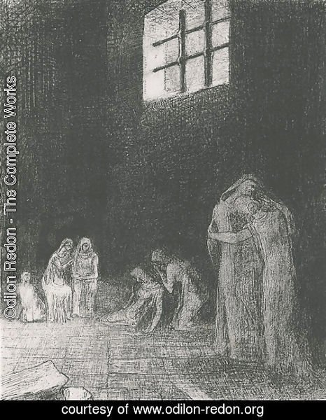 Odilon Redon - In the shadow people are weeping and praying, surrounded by others who are exhorting them (plate 6)