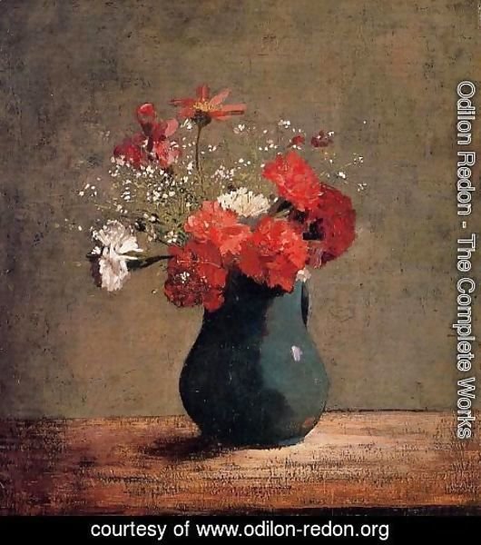 Odilon Redon - Carnations and baby's breath in a green pitcher