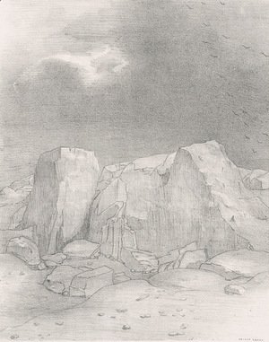 Odilon Redon - And he discerns an arid, knoll-covered plain (plate 7)