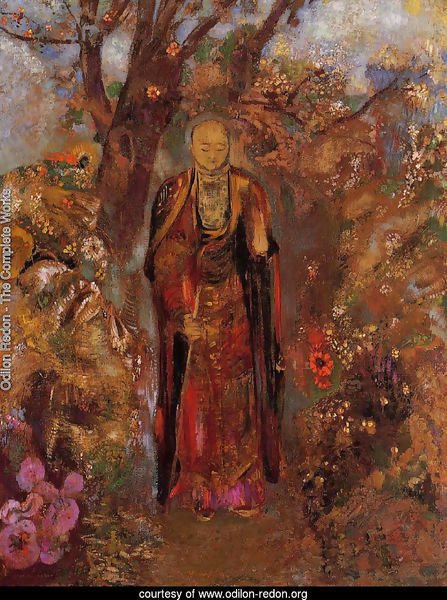 Buddah Walking Among The Flowers