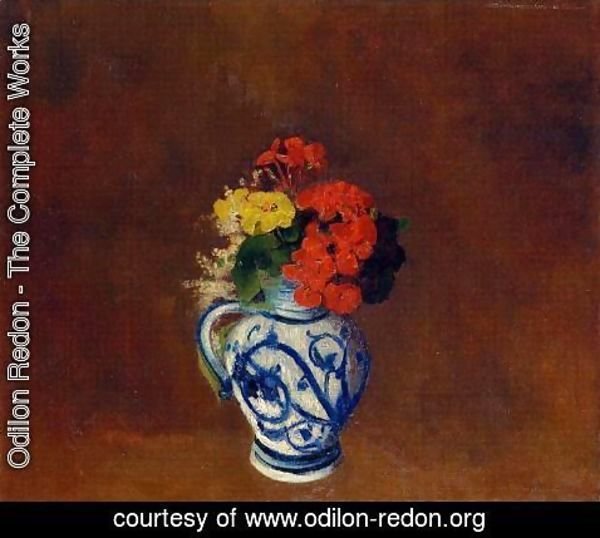 Odilon Redon - Flowers In A Vase With Blue Decoration