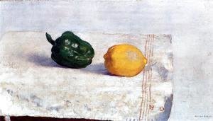 Pepper And Lemon On A White Tablecloth