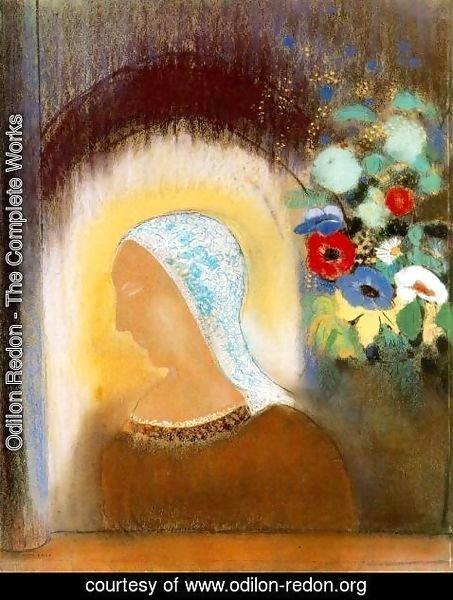 Odilon Redon - Profile And Flowers