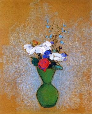 Odilon Redon - Rose  Peony And Cornflowers In A Green Vase
