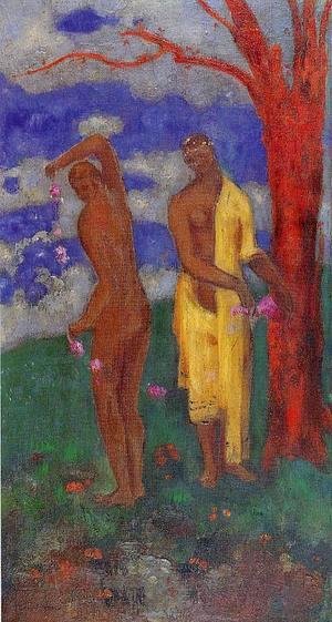 Odilon Redon - Two Women Under A Red Tree
