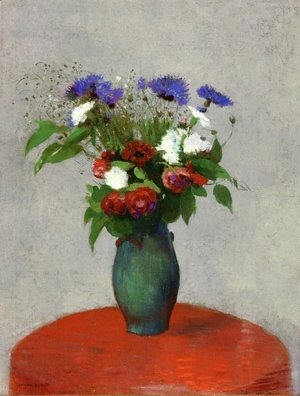 Odilon Redon - Vase Of Flowers On A Red Tablecloth