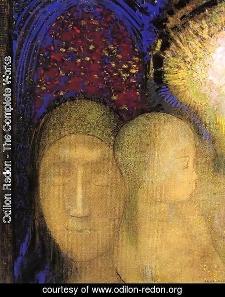 Odilon Redon - Woman And Child Against A Stained Glass Background