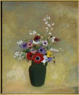 Odilon Redon - Large Green Vase with Mixed Flowers