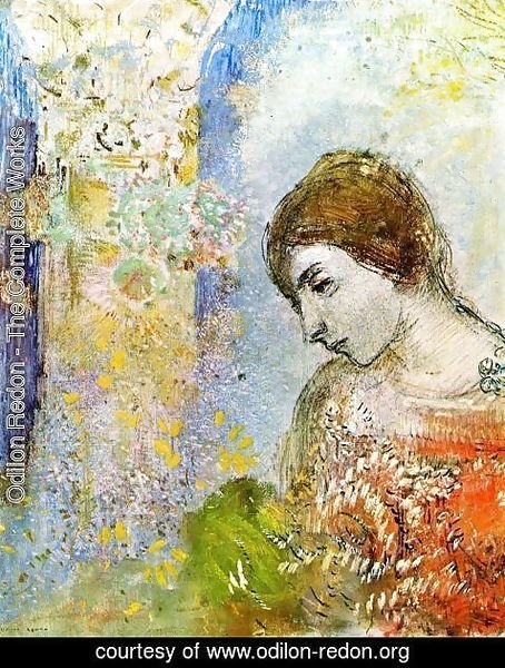 Odilon Redon - Woman with Pillar of Flowers