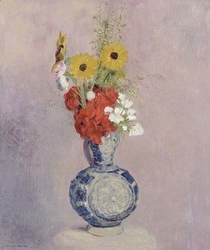 Odilon Redon - Bouquet de fleurs dans un vase bleu
