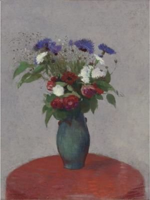 Odilon Redon - Vase De Fleurs Sur Une Nappe Rouge