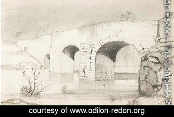 Odilon Redon - Study of a bridge with figures