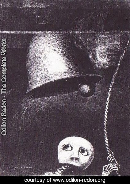 Odilon Redon - A funeral mask tolls bell