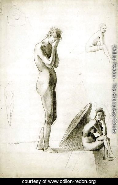 Odilon Redon - Five studies of female nudes
