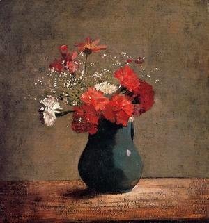 Odilon Redon - Carnations and baby's breath in a green pitcher