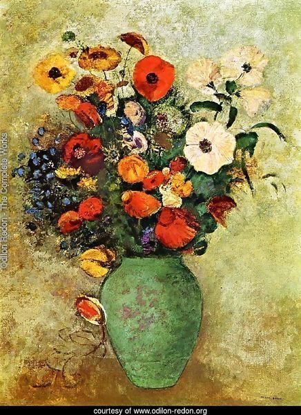 Bouquet Of Flowers In A Green Vase