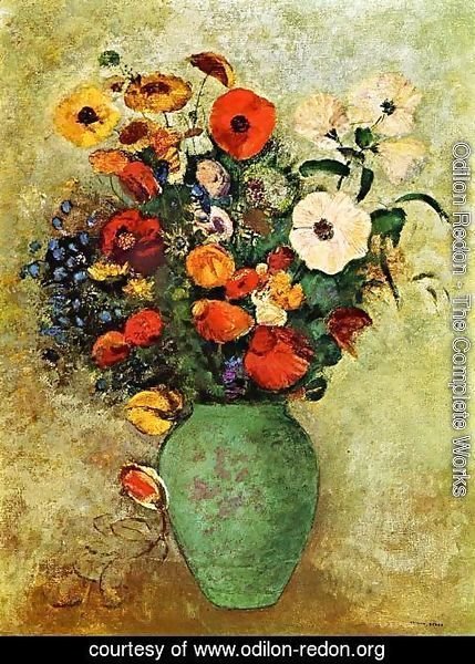 Odilon Redon - Bouquet Of Flowers In A Green Vase