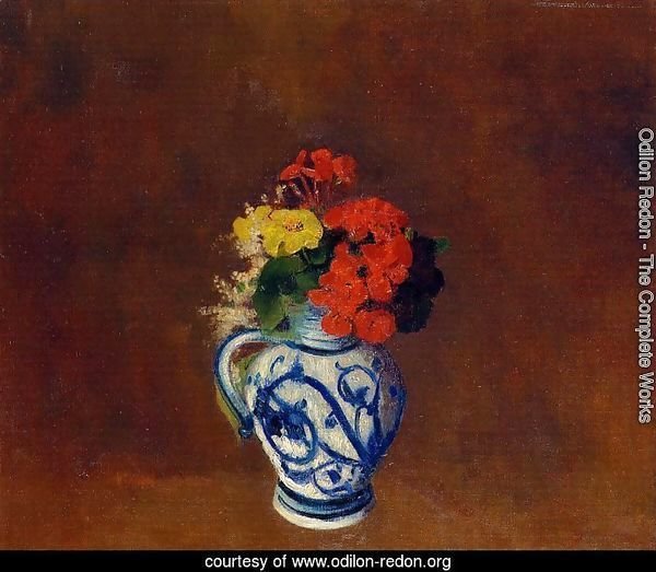 Flowers In A Vase With Blue Decoration
