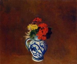 Flowers In A Vase With Blue Decoration