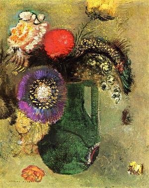Odilon Redon - Flowers In Green Vase With Handles