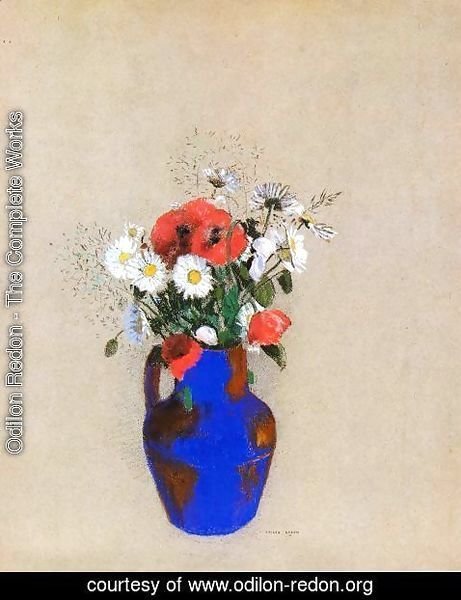 Odilon Redon - Poppies And Daisies In A Blue Vase