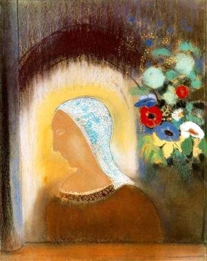 Odilon Redon - Profile And Flowers