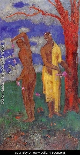 Odilon Redon - Two Women Under A Red Tree