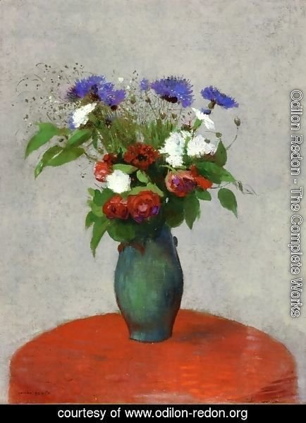 Odilon Redon - Vase Of Flowers On A Red Tablecloth