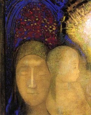 Odilon Redon - Woman And Child Against A Stained Glass Background